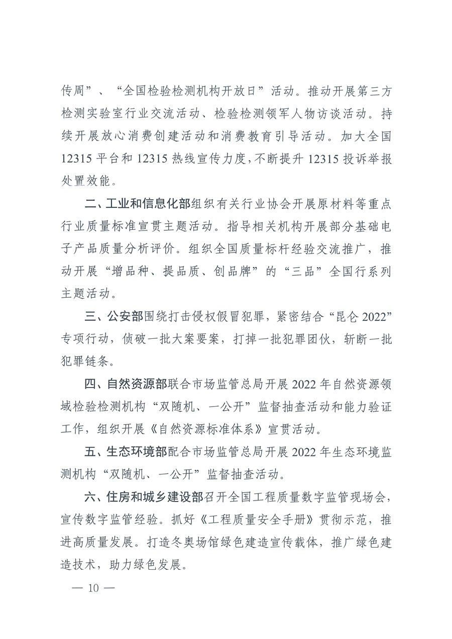 市场监管总局等21个部委(部门)发文部署开展2022年全国“质量月”活动(国市监质发〔2022〕76号)